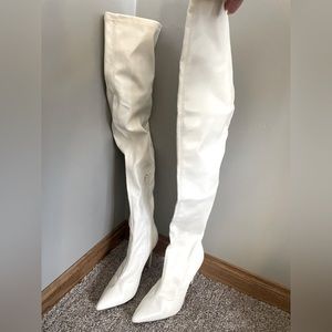 Thigh high feaux leather stilettos